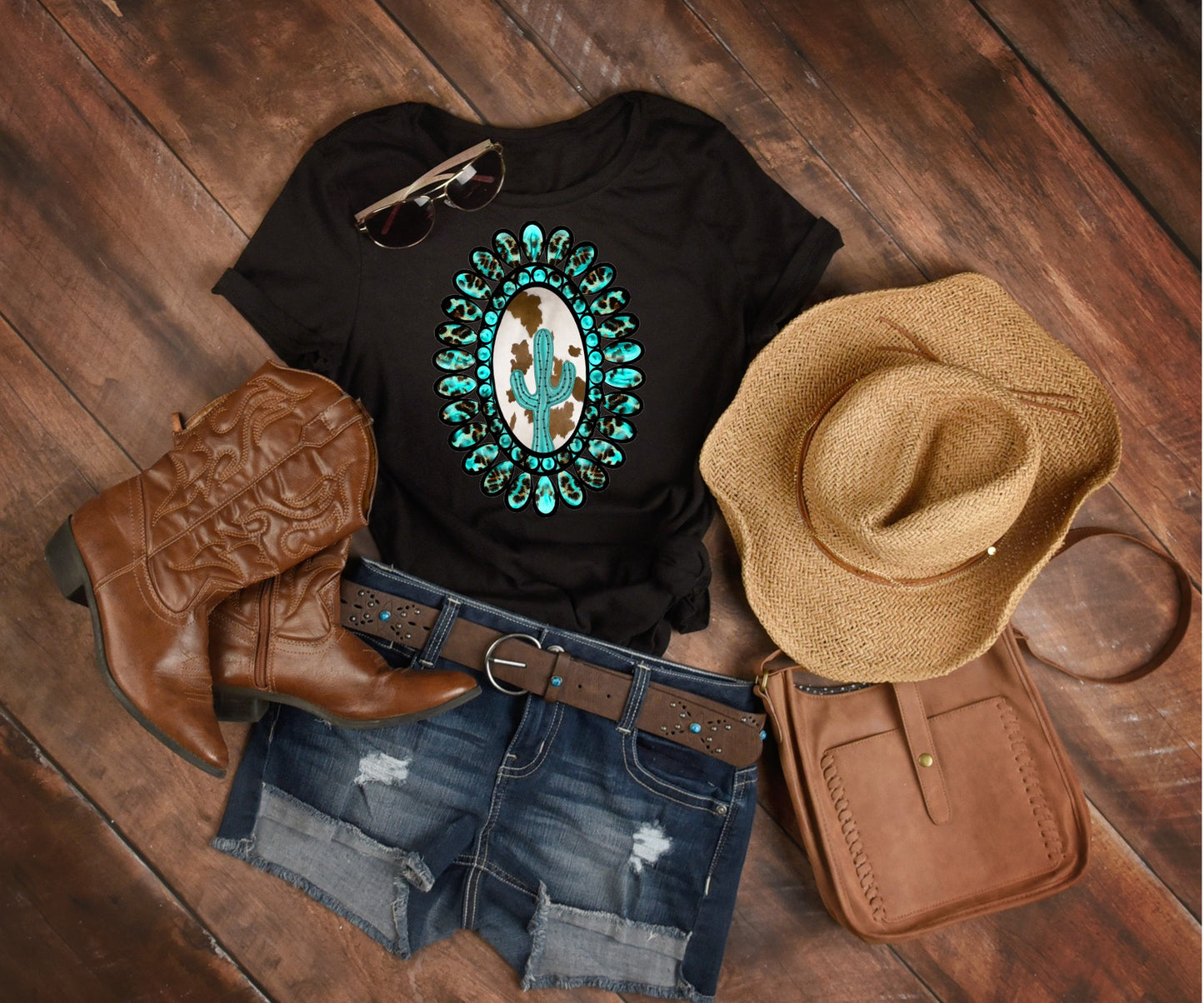 Turquoise frame Cactus Tee